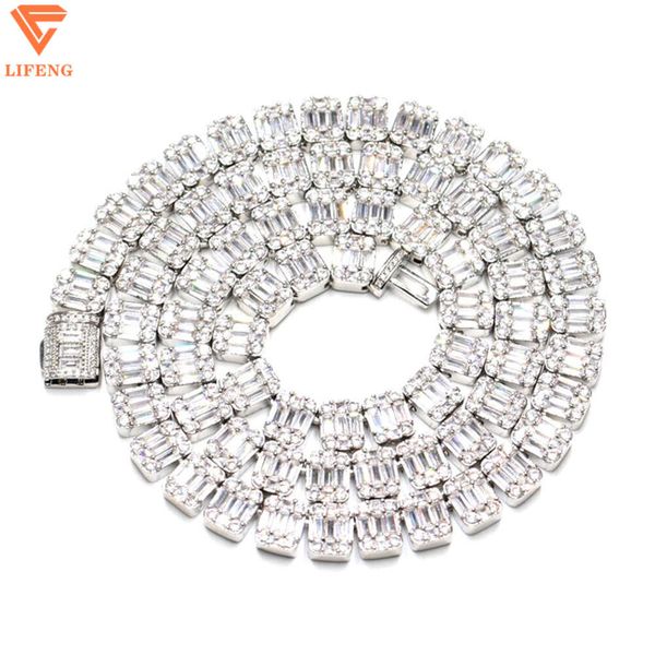 Custom Hip Hop Fashion Jewelry Sterling Sier Iced Out VVS Baguette Square Mossanite Tennis Chain Moissanite Men's Necklace