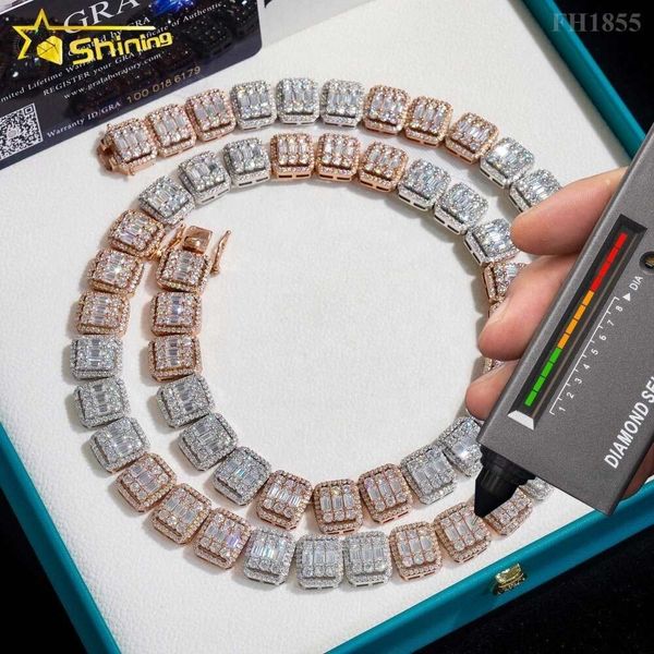 Pass Diamond Tester 2 Tones Hip Hop Jewelry Necklace Sier 13Mm Baguette Cluster Moissanite Iced Out Tennis Chain