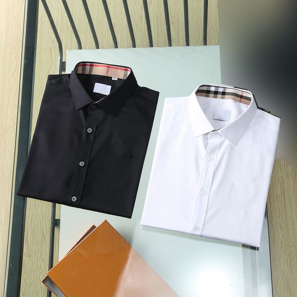 Men's Dress Shirt Flex Collar Slim Fit Long Sleeve Shirts Designer Plaid Striped Print Spring Autumn Casual Thick Cotton Mens Clothing