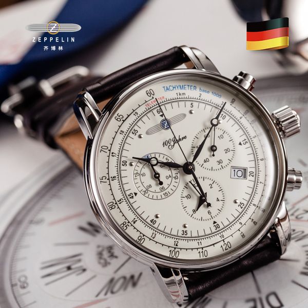 Hot Sale New Zeppelin Watch Fashion Three Eyes Running Second Multifunctional Chronograph Leather Business Quartz Men's Watch