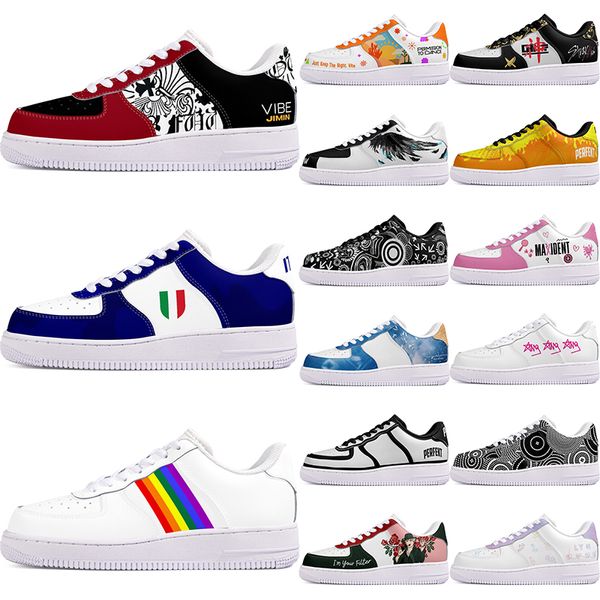 DIY shoes winter Glossy white autumn mens Leisure shoes one for men women platform casual sneakers Classic cartoon graffiti trainers comfortable sports 87616