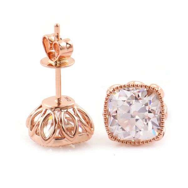 Beautiful Petals Setting 14K Gold Earring Studs With Milgrain Side 2Carat Cushion OEC Cut Moissanite Diamond Stud Earrings