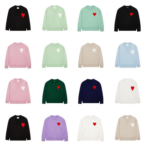 Winter Mens Sweaters Pullover Crewneck Knitting Embroidery Heart Big Love Woman Knitted Clothing Top S-XL