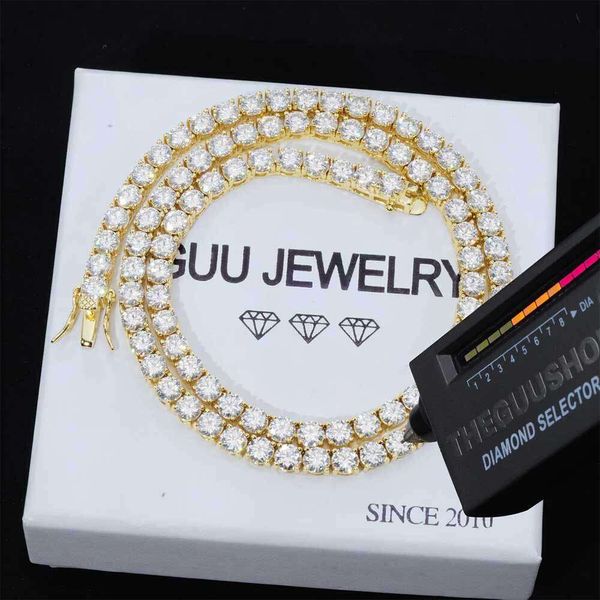 Blue Diamond Cz Black 3Mm 6Mm Square Gold Vvs 24 Inches Sterling Sier Moissanite Men's Tennis Chain