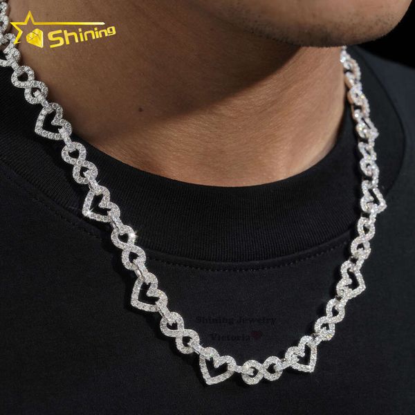 New Arrival Rapper Jewelry Pass Diamond Tester Sterling Sier 12Mm VVS Moissanite Heart Tennis Chain Necklace