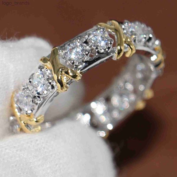 Designer Ring Rings Wholesale Professional Eternity Diamonique CZ Simulated Diamond 10KT White Yellow Gold Filled Wedding Band Cross Ring Size 5-11