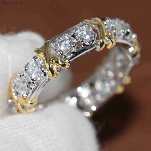 Designer Ring Rings Wholesale Professional Eternity Diamonique CZ Simulated Diamond 10KT White Yellow Gold Filled Wedding Band Cross Ring Size 5-11