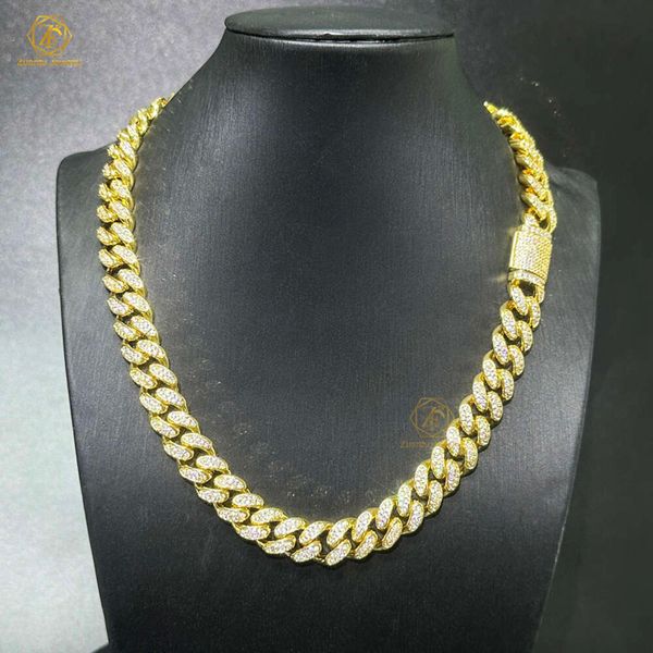 Cheapest Price Custom Hip Hop Miami 12Mm Rapper Jewelry Necklace Iced Out VVS Moissanite Cuban Chain