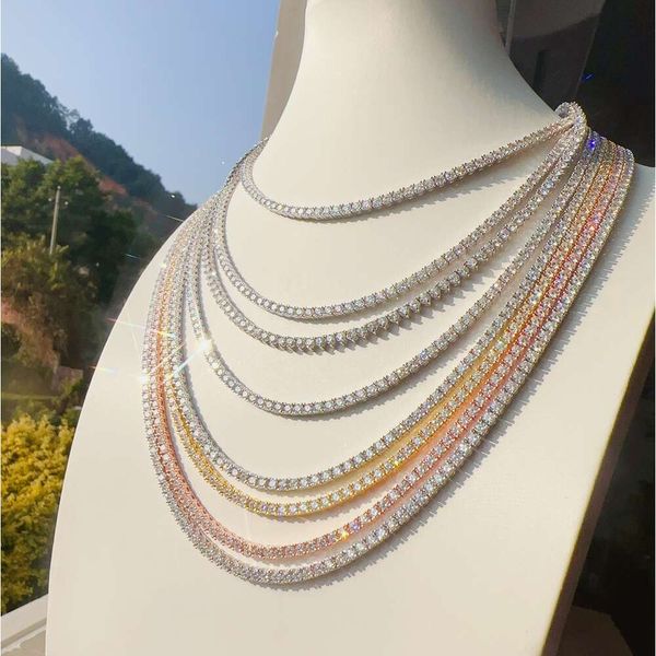 Fine Hip Hop Jewelry 3Mm Sterling Sier Vvs Moissanite Iced Out Tennis Chain For Men&Women