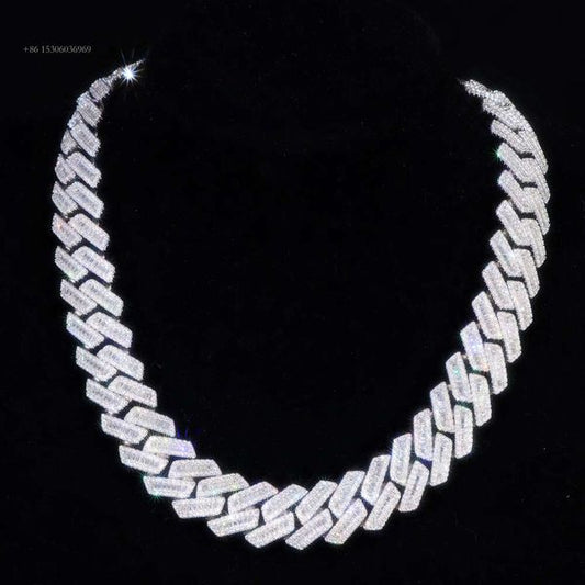Hiphop Necklace Sterling Sier Iced Out 18Mm Baguette Moissanite Cuban Chain