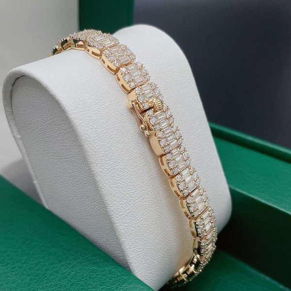 Women Custom Baguette Lab Solid 14K Rose Gold VVS Moissanite Diamond Tennis Chain Bracelet