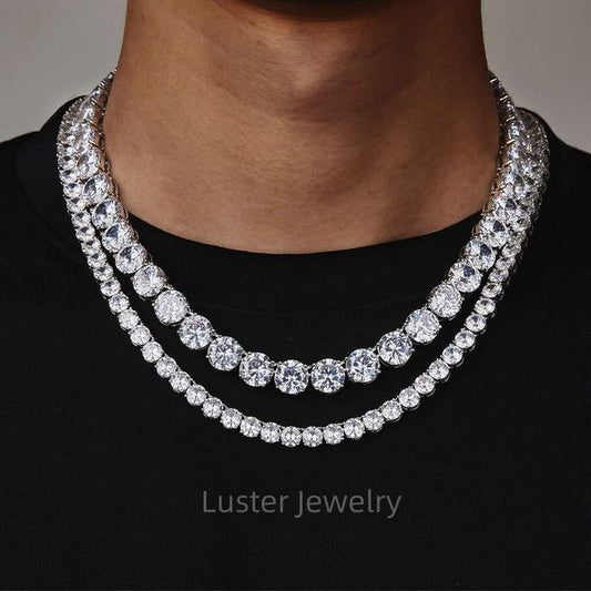 Luster Superb Fine Jewelry Sterling Sier D White Round 6/8/12Mm Moissanite Tennis Chain Necklace With GRA Certificate