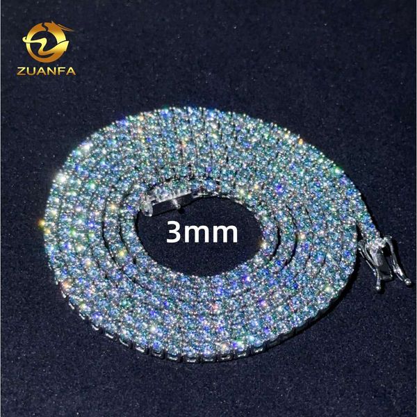 New Color Mens Hip Hop Sier Iced Out 3Mm Blue Green VVS Moissanite Diamond Custom Tennis Link Chain