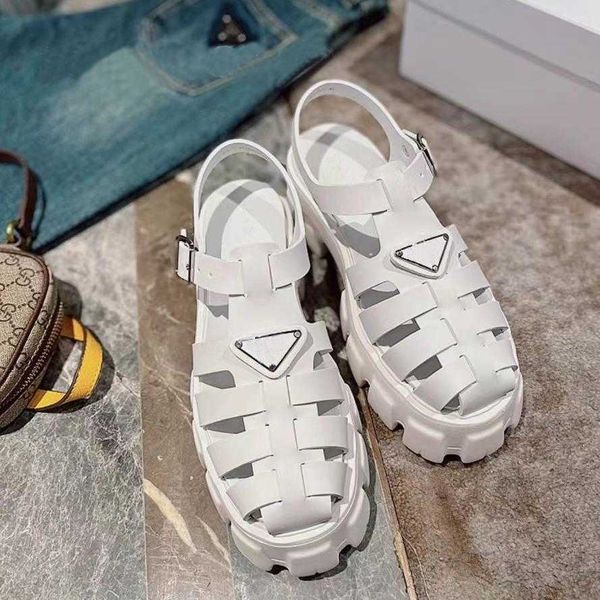 Summer Foam Rubber Sandals Womens Fashion Shoes Unique Luxury Lightweight Design Ladies Enameled Metal Triangle 5.5CM Sole High Heel 35-41