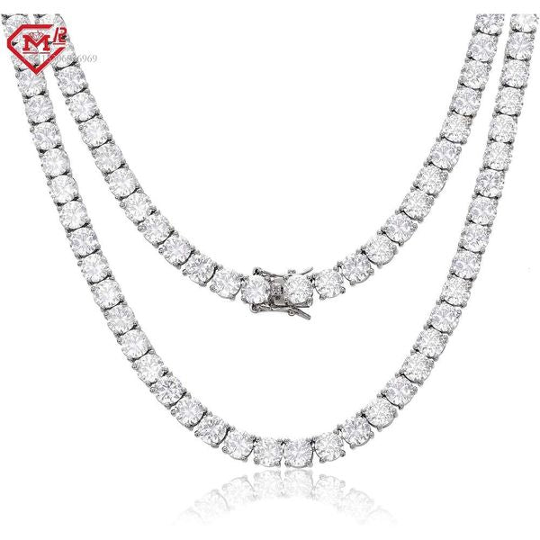 Hiphop Diamond White/Yellow Gold Plated S Sterling Sier Moissanite Tennis Necklace