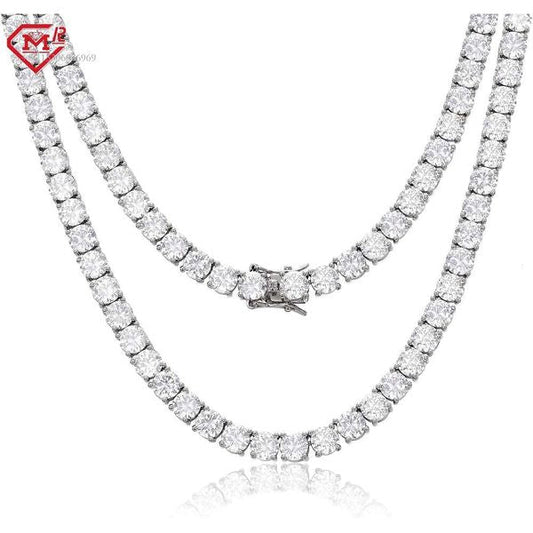 Hiphop Diamond White/Yellow Gold Plated S Sterling Sier Moissanite Tennis Necklace