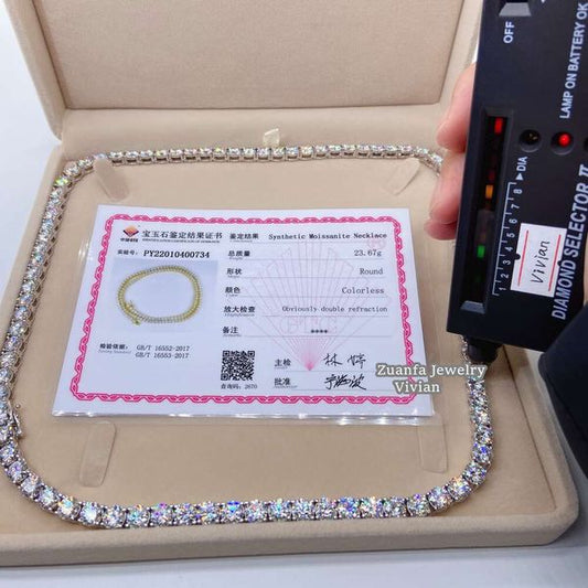 In Stock 5Mm Width D Color VVS Moissanite Diamond Sterling Sier S Necklace Hip Hop Tennis Chain