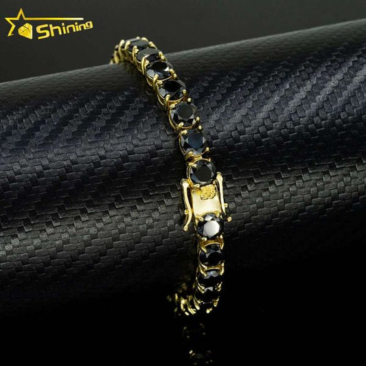 Yellow Gold Plated 3Mm 4Mm 5Mm 6.5Mm Black Moissanite Chain Sterling Sier Men Women Tennis Necklace Bracelet