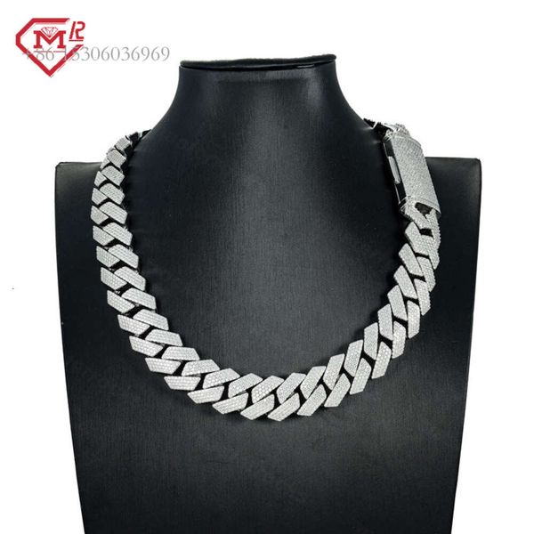 Hip Hop 4 Rows 20Mm Necklace Pass Diamond Tester Vvs Iced Out Moissanite Sier Cuban Link Chain