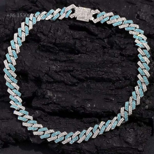 Master Rocks Hiphop Necklace Sterling Sier 15Mm Two Tone Iced Out Moissanite Cuban Chain