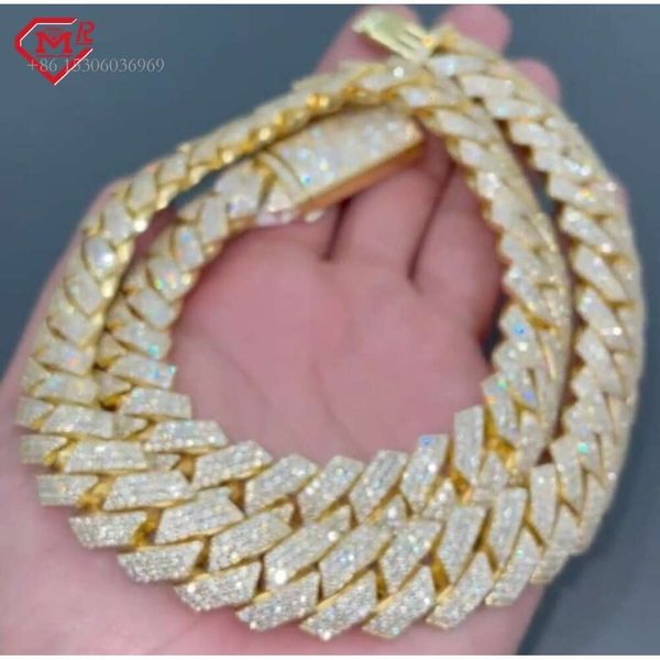 VVS Moissanite 16Mm Hiphop Miami Ice Out Sterling Sier Real Gold Plated Cuban Link Chain